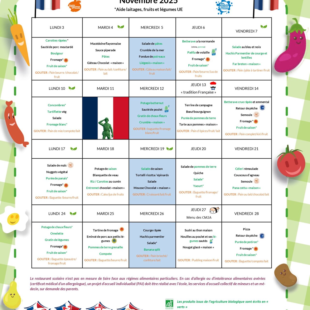 Menus de novembre 2025