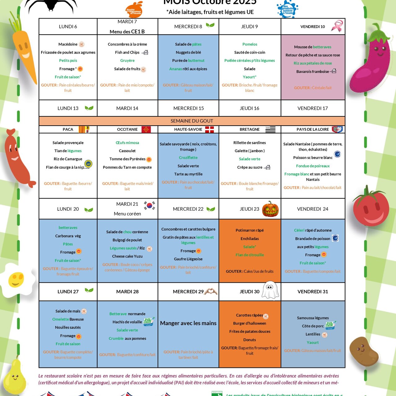 Menus d'octobre
