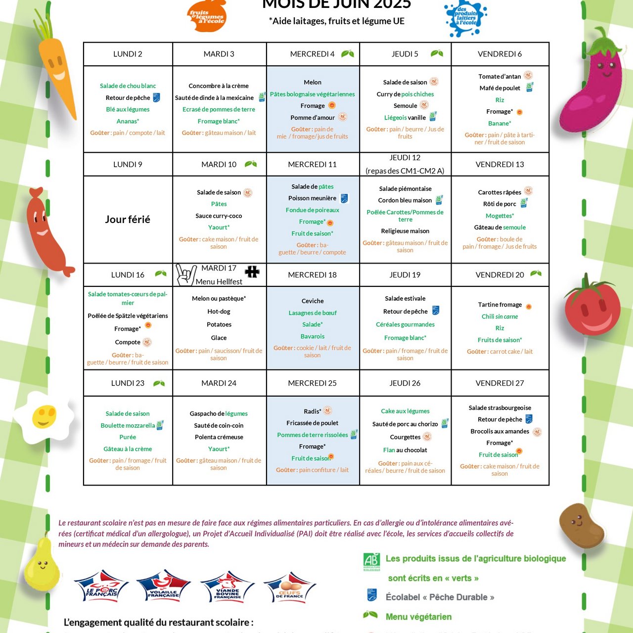 Menus de juin