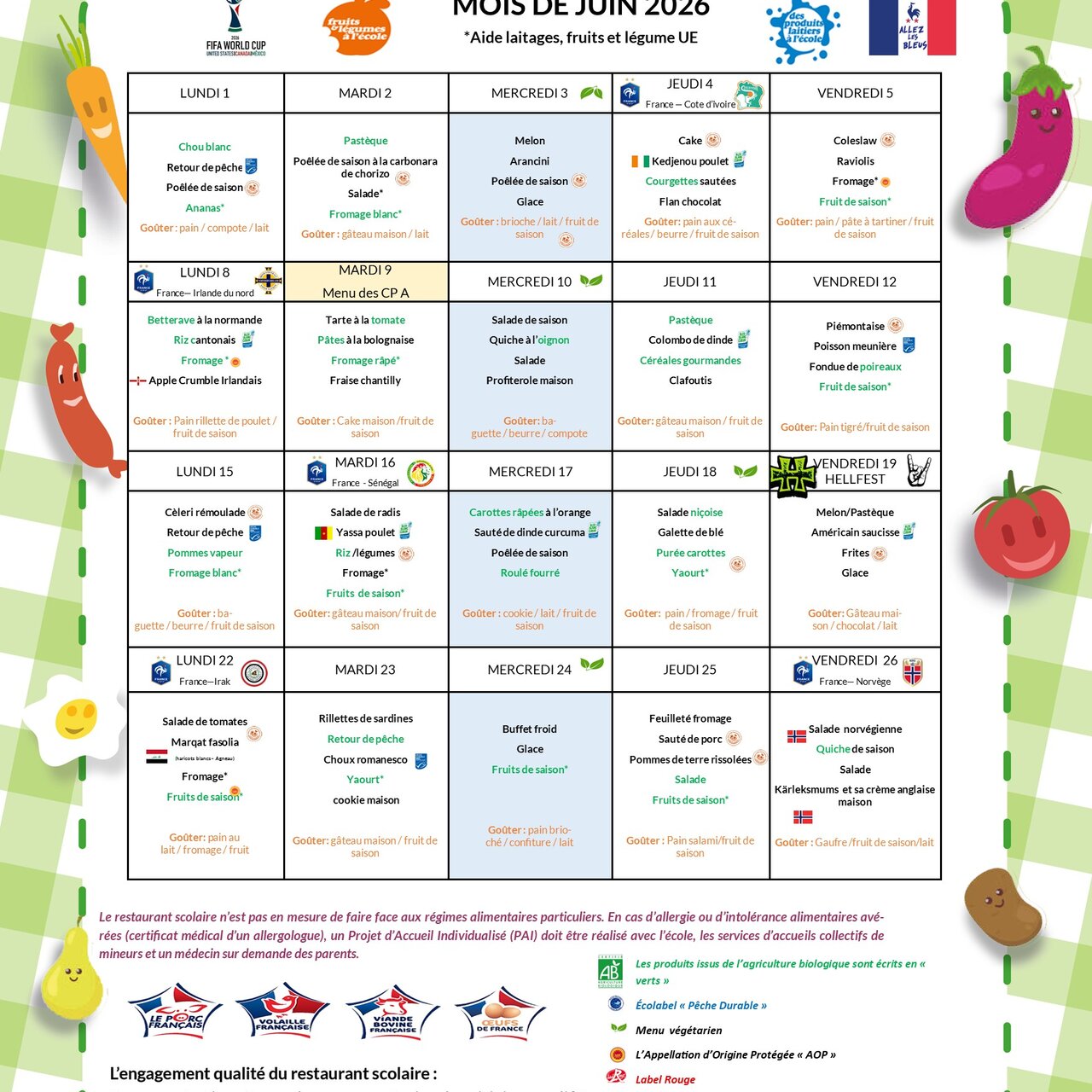Menus de juin